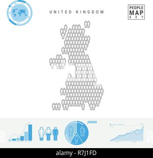 Regno Unito icona Persone Mappa. Vettore stilizzati Silhouette della Gran Bretagna. Tasso di crescita e di invecchiamento della popolazione Infographics Illustrazione Vettoriale