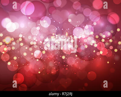 Cuore luci sfocate su uno sfondo colorato, con lo sfondo di un bel colore rosa del cuore sfondo texture Foto Stock