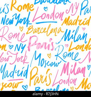 Vector pattern senza soluzione di continuità con i nomi di città del mondo Illustrazione Vettoriale
