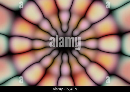 Rosa, blu, arancio, giallo e nero pastello cerchio radiale pattern luminoso Foto Stock