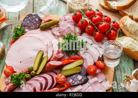 Antipasti di carne e pane, Chiudi vista Foto Stock