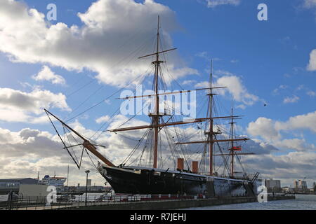 HMS Warrior (costruito Blackwall 1860), Historic Dockyard, Portsmouth, Hampshire, Inghilterra, Gran Bretagna, Regno Unito, Gran Bretagna, Europa Foto Stock