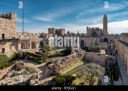 La torre di David nella città vecchia di Gerusalemme, Israele. Foto Stock