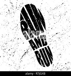 Scarpe nere silhouette di grunge con run parole all'interno Illustrazione Vettoriale