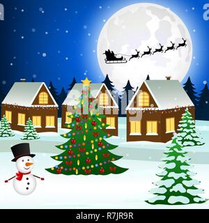 Paesaggio con un albero di Natale e regali Illustrazione Vettoriale