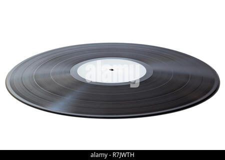 Close-up di un 12 pollici 33 1/3 giri/min LP VINYL record, isolati su sfondo bianco. Foto Stock