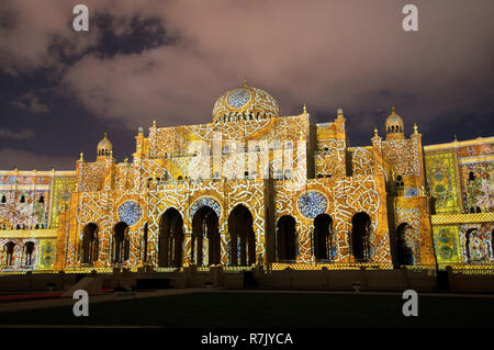 Sharjah Light Festival, Museo Islamico di civiltà, Sharjah, Emirato di Sharjah Emirati Arabi Uniti Foto Stock