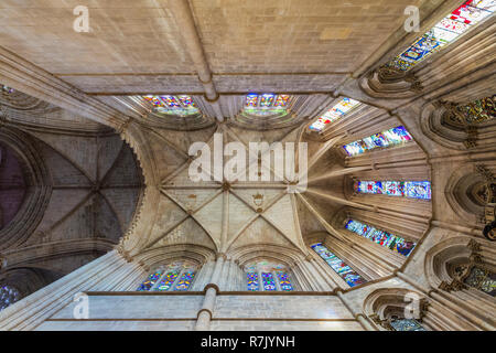 Il soffitto del coro, abbazia domenicana Monastero di Batalha, Sito Patrimonio Mondiale dell'Unesco, Batalha, distretto di Leiria, Portogallo Foto Stock