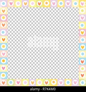 Vettore di cute square amore reso frontiera di doodle disegnato a mano i cuori in colori pastello isolato. Modello con copia spazio per il messaggio di saluto di san valentino, scheda dati Illustrazione Vettoriale