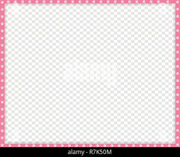 Carino rettangolo rosa e bianco photo frame fatti di zampa animale stampa su sfondo trasparente. Template vettoriale, border, un quadro di riferimento, poster, striscioni, scra Illustrazione Vettoriale