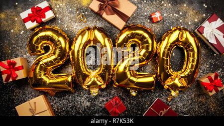 Felice Anno Nuovo 2020 golden baloons Foto Stock