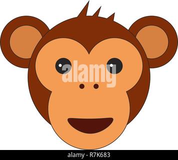 Testa di scimmia in cartoon in stile appartamento. Illustrazione Vettoriale su sfondo bianco. Illustrazione Vettoriale