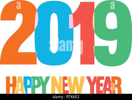 Decorazione di celebrazione per bambini Anno Nuovo. Divertimento e stile divertente logo vettoriale. Design semplice e colori luminosi, Umore festive illustrazione su sfondo bianco. Illustrazione Vettoriale