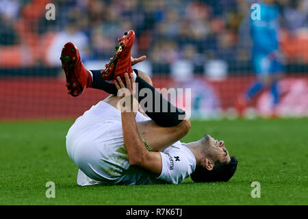 VALENCIA, Spagna - 09 dicembre: Carlos Soler del Valencia CF reagisce sul passo durante la Liga match tra Valencia CF e Sevilla FC a Estadio Mestalla su dicembre 9, 2018 a Valencia, in Spagna. (Foto di David Aliaga/MB Media) Foto Stock