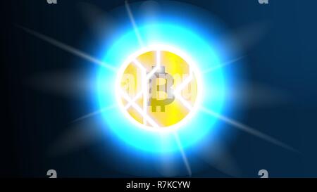 Bitcoin rotto. Bitcoin declino e concetto di crisi. Crisi Blockchain. Il crollo di Bitcoin e rischi di Cryptocurrency mercati. Illustrazione Vettoriale