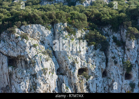 Alcune finestre del Grande Siege Tunnel, scavate nella roccia di Gibilterra, Gran Bretagna, Regno Unito Foto Stock