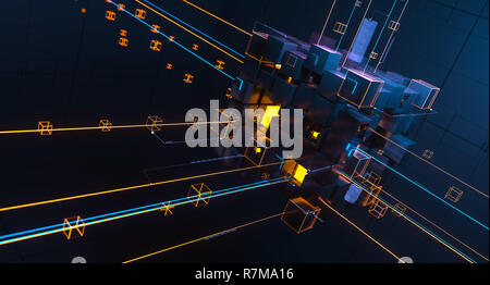 Blockchain concetto tecnologico. 3D illustrazione Foto Stock