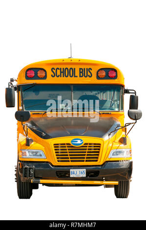 Una sfinestratura frontale di un giallo scuola bus. Foto Stock