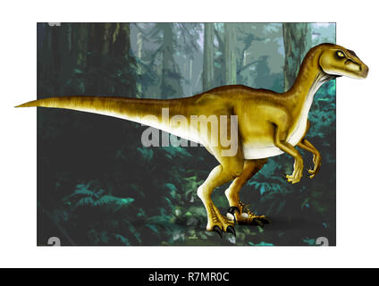 Velociraptor dinosauro Illustrazione disegnata a mano in stile fumetto Foto Stock