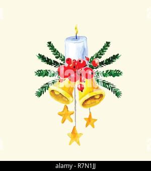 Le campane di Natale. Illustrazione ad acquerello Illustrazione Vettoriale