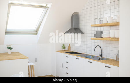 Cucina in soffitta il rendering 3D Foto Stock
