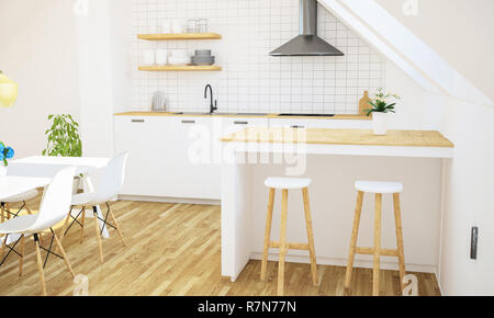Il minimo cucina di lusso in soffitta il rendering 3D Foto Stock