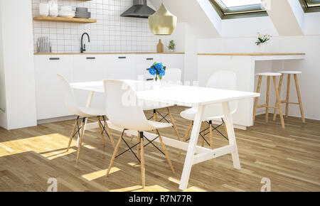 Cucina minima su attico rendering 3D Foto Stock