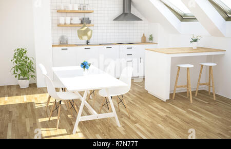Il minimo cucina di lusso su attico rendering 3D Foto Stock