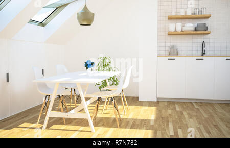 La tabella sulla cucina attico rendering 3D Foto Stock
