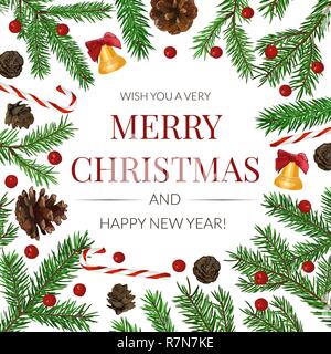 Natale abete corona isolati su sfondo bianco Illustrazione Vettoriale