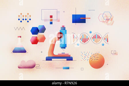 Analisi genomica di sequenza di DNA in laboratorio. Ricerca di bioinformatica per informazioni biologiche. I dati della scienza per lo sviluppo tecnologico. Foto Stock