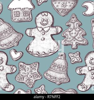 Seamless pattern colorati con uomini di panpepato, pan di zenzero Illustrazione Vettoriale