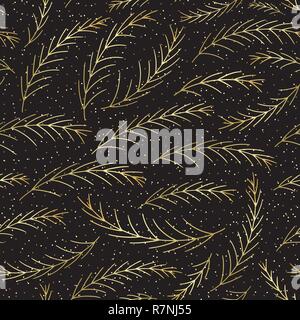 Albero di natale rami seamless pattern. Disegnata a mano pino decorazione sfondo vettoriale. Inverno Vacanze di Natale la texture di superficie per la progettazione, tessile, wrap Illustrazione Vettoriale