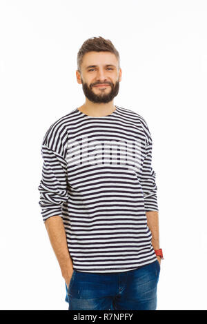 Felice Nizza uomo mettere le mani nelle tasche Foto Stock