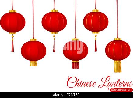 Vettore tradizionale cinese appendere lanterne rosse Illustrazione Vettoriale