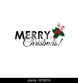 Buon Natale iscrizione con caramello di canna da zucchero e di agrifoglio bacche Illustrazione Vettoriale