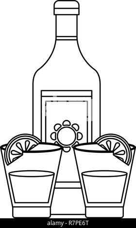 Tequila drink messicano in bianco e nero Illustrazione Vettoriale