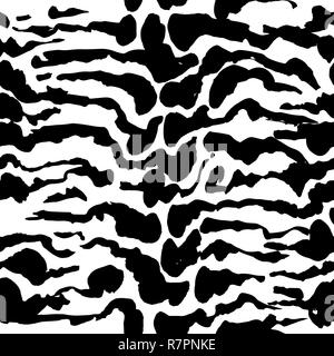 Pennello tigre dipinta seamless pattern. Bianco e nero tiger grunge background. Illustrazione Vettoriale