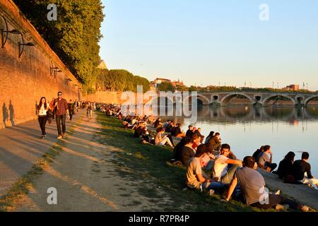 Francia, Haute Garonne, Toulouse, Garonne banche, Henri Martin Promenade, Quai Lucien Lombard e Pont Neuf Foto Stock