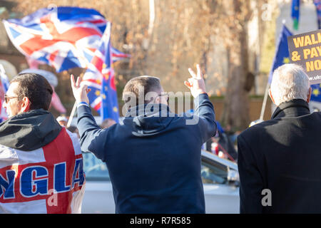 Londra, Regno Unito. 11 dicembre 2018 Brexit alto dramma a Westminster Pro e anti brexit manifestanti face off in tutta la strada al di fuori della House of Commons Credit Ian Davidson/Alamy Live News Foto Stock