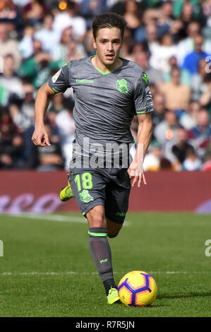 SEVILLA, 02-12-2018. Primera Division campionato spagnolo. LaLiga. Estadio Benito Villamarin. Andoni Gorosabel (Real Sociedad) durante il gioco Real Betis - Real Sociedad. Foto Stock