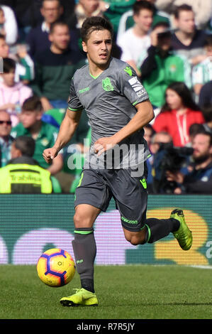SEVILLA, 02-12-2018. Primera Division campionato spagnolo. LaLiga. Estadio Benito Villamarin. Andoni Gorosabel (Real Sociedad) durante il gioco Real Betis - Real Sociedad. Foto Stock