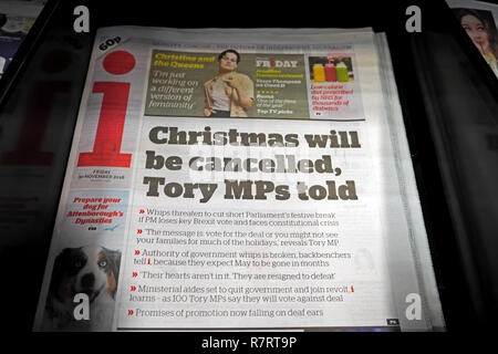 I giornali indipendenti pagina anteriore Brexit headline "Natale sarà annullato, Tory MP ha detto' giornale su una edicola 30 novembre 2018 LONDON REGNO UNITO Foto Stock