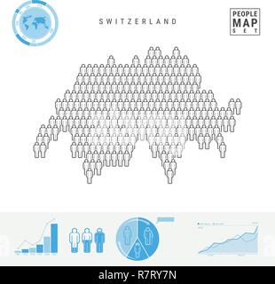 In Svizzera le persone Mappa Icona. Vettore stilizzata della Silhouette Svizzera. Tasso di crescita e di invecchiamento della popolazione Infographics Illustrazione Vettoriale