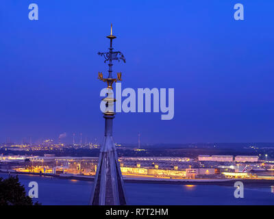 Fiume Elba e Area di Airbus , guglia di Süllberg Ristorante, Blankenese, Amburgo, Germania, Europa Foto Stock