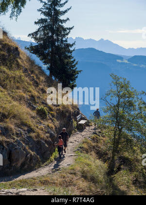 Escursionista, Merano Alta Via, Rifugio Leiter, Lagundo vicino a Merano, Regione Sud Tyrol-Bolzano, Italia, Europa Foto Stock