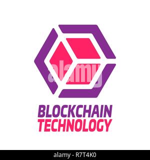 Tecnologia Blockchain - logo vettoriale concetto di modello illustrazione. Geometrica astratta segno aziendale. Digital crypto valuta icona creativi. Graphic design elemento. EPS 10 Illustrazione Vettoriale