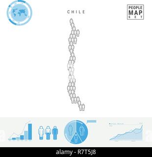 Il Cile icona Persone Mappa. Le persone si affollano nella forma di una mappa del Cile. Silhouette stilizzata del Cile. Tasso di crescita e di invecchiamento della popolazione ed infografico elementi. Ve Illustrazione Vettoriale