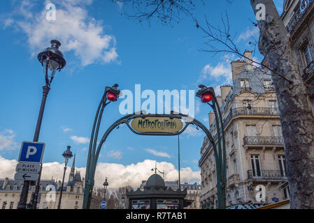 Parigi Metro segno, Parigi, Francia Foto Stock