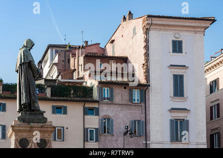 Giordano Burno della statua in Piazza Campo de' Fiori, Campo dei Fiori Square. Roma, Italia. Foto Stock